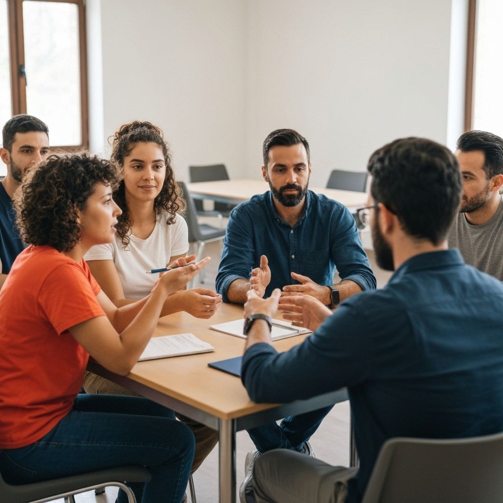Men supporting each other in a community setting